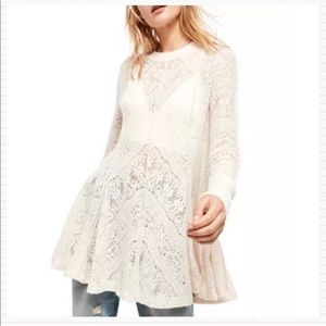 Free People Cream Lace Flared Tunic Sweater Small